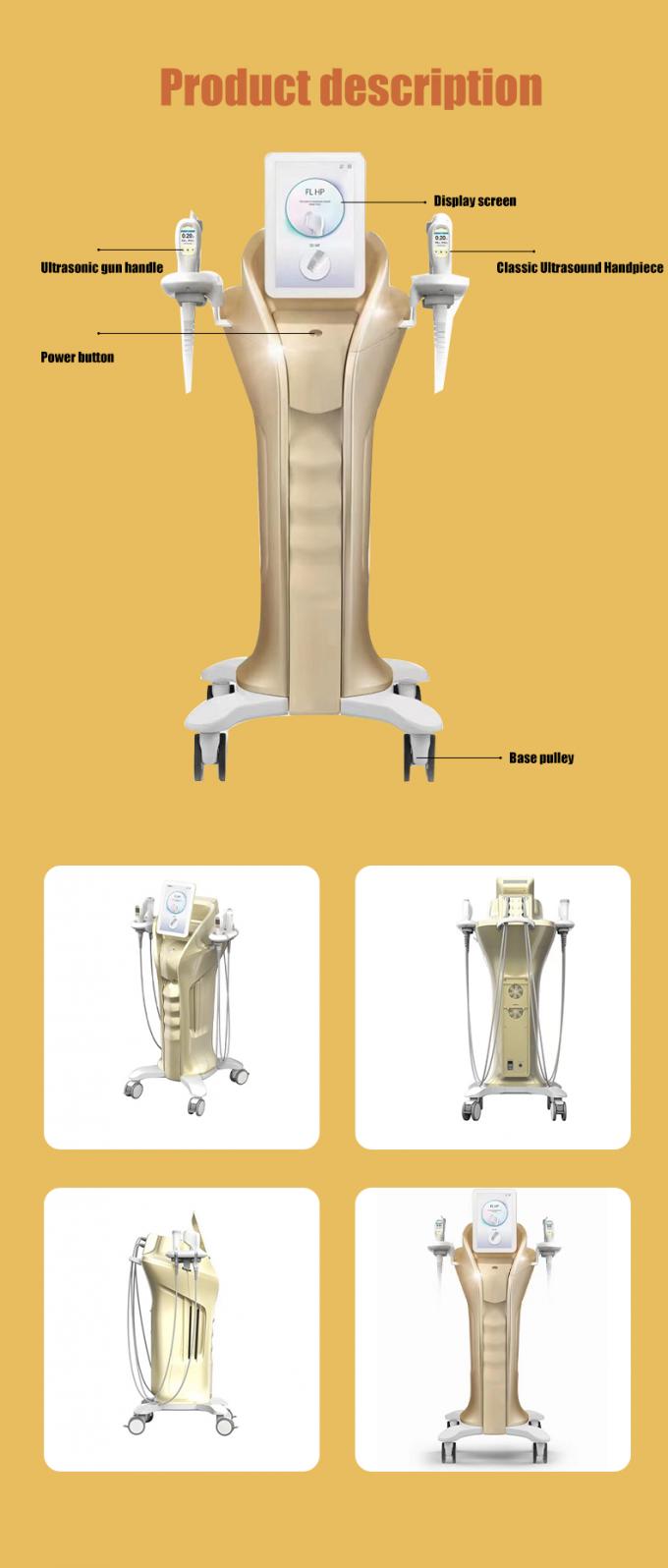 Máquina multifuncional MFU RF HIFU para apretar y levantar la piel de la cara y el cuerpo con 4 asas y 10 cartuchos