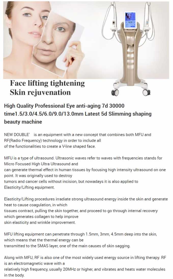 Máquina multifuncional MFU RF HIFU para apretar y levantar la piel de la cara y el cuerpo con 4 asas y 10 cartuchos